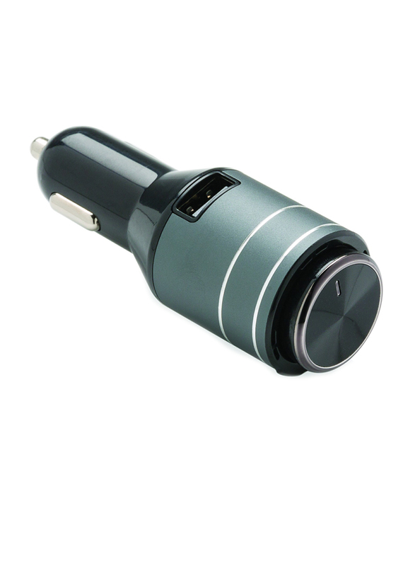 XD Collection Grafton Car Charger, with Integrated Wireless Earbud, Black/Grey