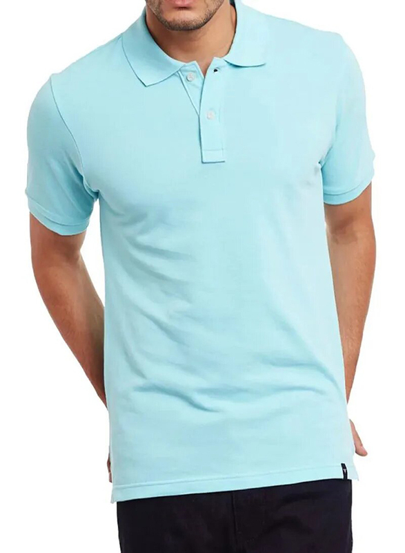 Santhome Short Sleeve Polo Shirt for Men, Small, Sky Blue