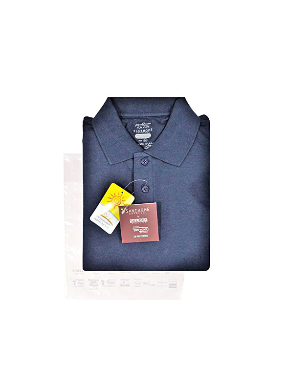 Santhome Short Sleeve Cotton Polo Shirt for Men, Medium, Blue