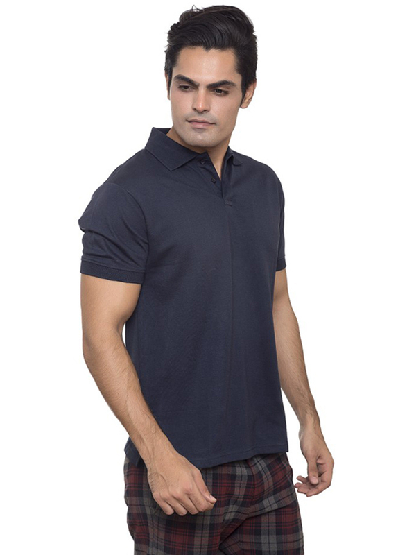 Santhome Short Sleeve Cotton Polo Shirt for Men, Medium, Blue