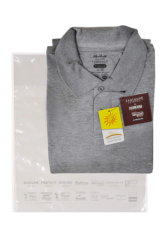 Santhome Short Sleeve Polo Shirt for Men, Medium, Grey Melange
