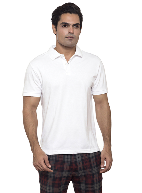 Santhome Short Sleeve Cotton Polo Shirt for Men, Medium, White