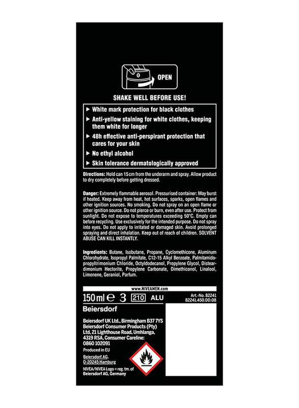 Nivea Men Black And White Invisible Deodorant Spray, 150ml