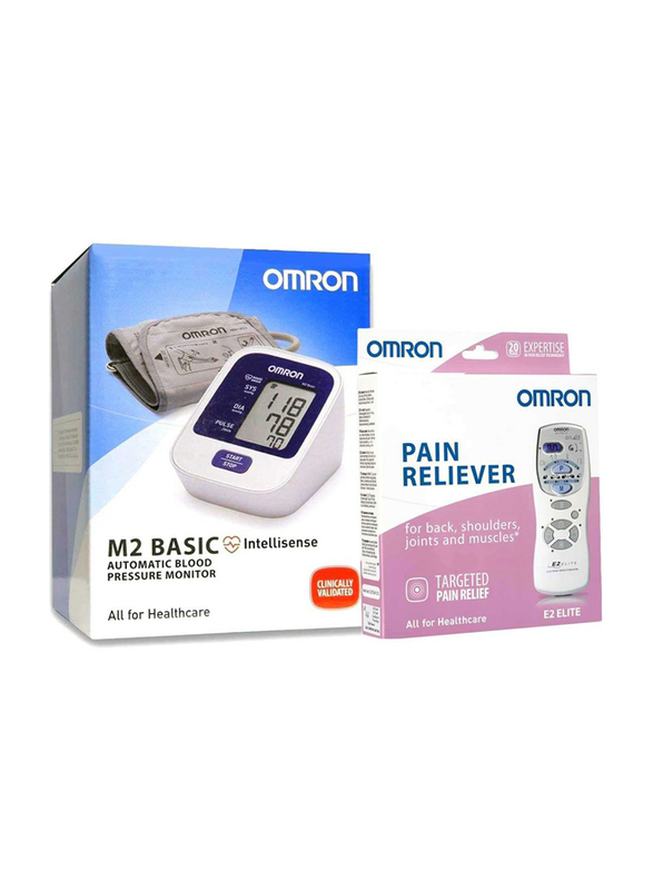Omron M2 Basic Blood Pressure Monitor & Pain Reliever E2, White
