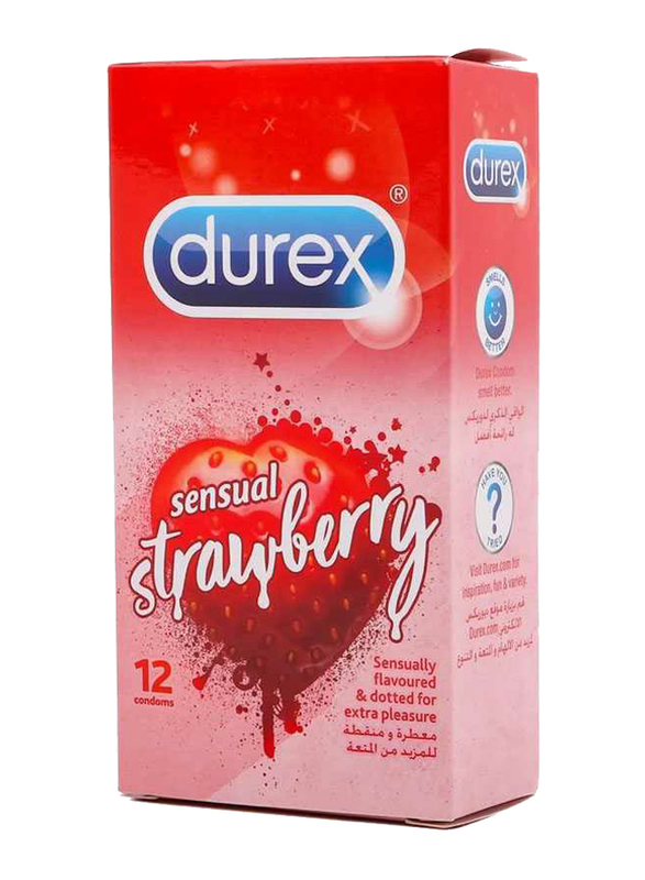 Durex Sensual Strawberry Dotted Condom, 12 Pieces