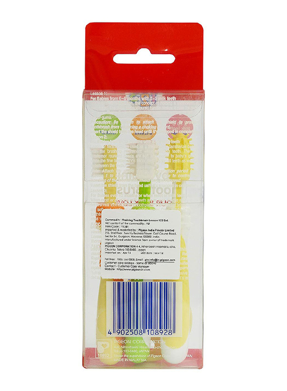 Pigeon 3-Piece K892 Trainer Toothbrush Level 123 Set for Kids, Multicolor