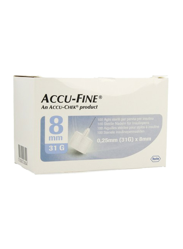 Accu-Chek Accu-Fine Pen Needles, 31G x 8 mm, 100 Pieces, White