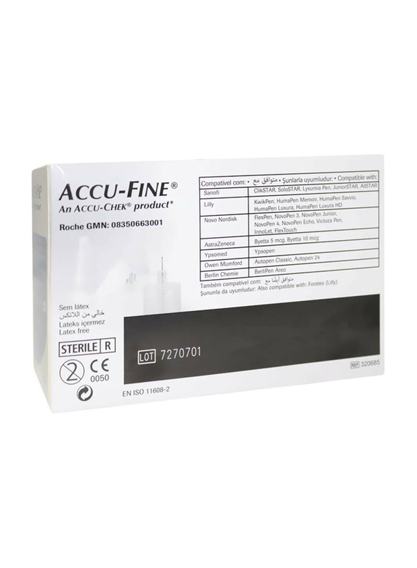 Accu-Chek Accu-Fine Pen Needles, 32G x 4 mm, 100 Pieces, White