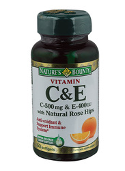 Nature's Bounty Vitamin C & E Supplements, 50 Softgels