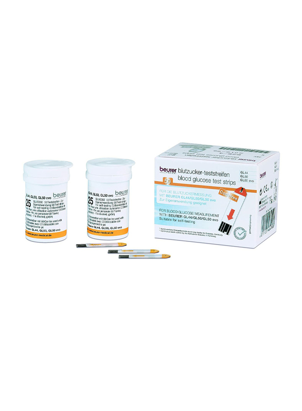 Beurer Glucose Test Strips for Model Gl 50/Gl 44, 50 Strips, White