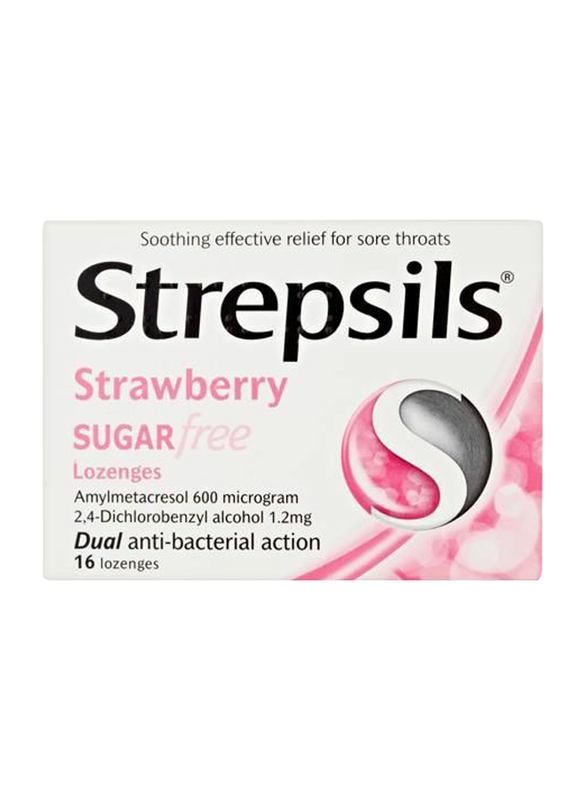 Strepsils Strawberry Sugar Free Lozenges, 16 Pieces