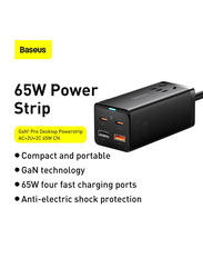 Baseus GaN3 Quick Charge Desktop Charger for MacBook Samsung iPhone Laptop, Black