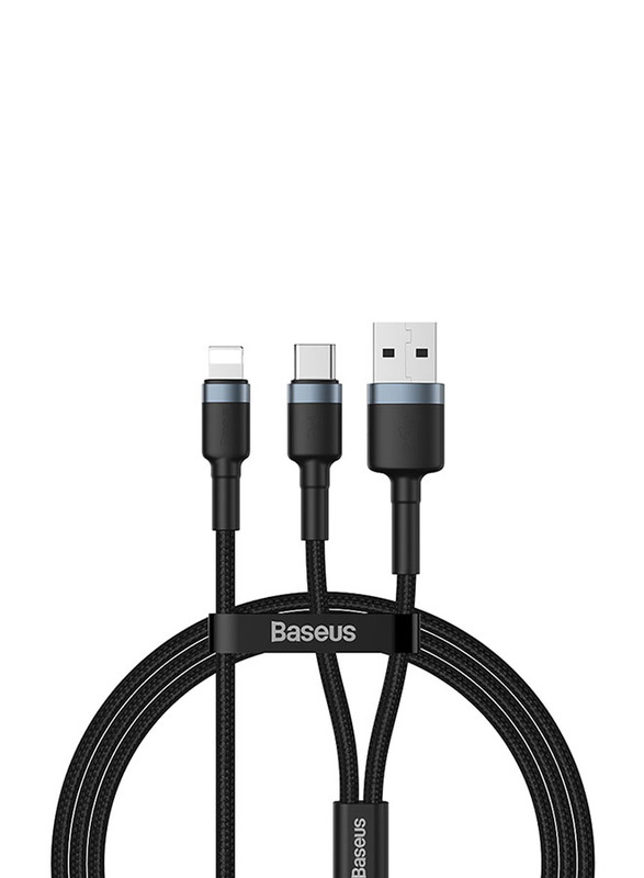 

Baseus 1.2-Meter Cafule Durable Nylon Braided Multiple Cable, USB Type A Male to USB Type-C/Lightning for Smartphones/Tablets, Grey