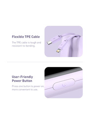 Baseus 10000mAh Wired Fast Charging Power Bank with Built-in Type C & Lightning Cable, Purple