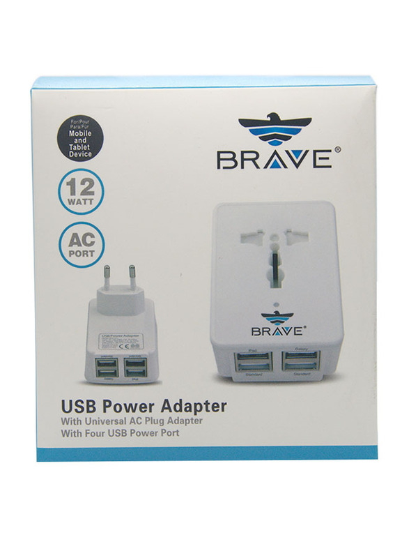 

Brave 4 Port USB Power Adapter Wall Charger, BTC 311, White