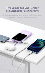 Baseus 10000mAh Wired Fast Charging Power Bank with Built-in Type C & Lightning Cable, Purple
