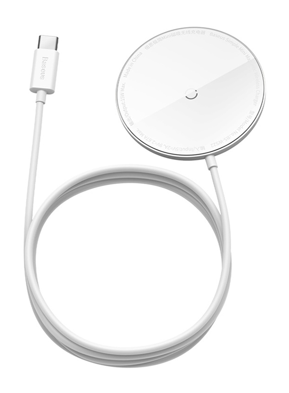 

Baseus Simple Mini Magnetic Wireless Charger, with 1.5-Meter USB Type-C Cable for Apple iPhone 12, White