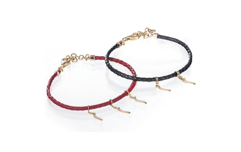 Wazna Jewellery Strength Of Spirit Leather Bracelet with 18K Yellow Gold Chain, Black