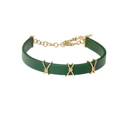 Wazna Jewellery Strength Of Spirit Leather Bracelet with 18K Yellow Gold Chain, Green