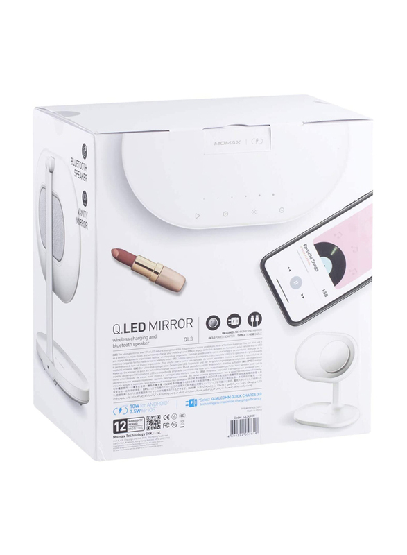 Momax Q. LED Mirror 4-in-1 Wireless Charging and Bluetooth, White