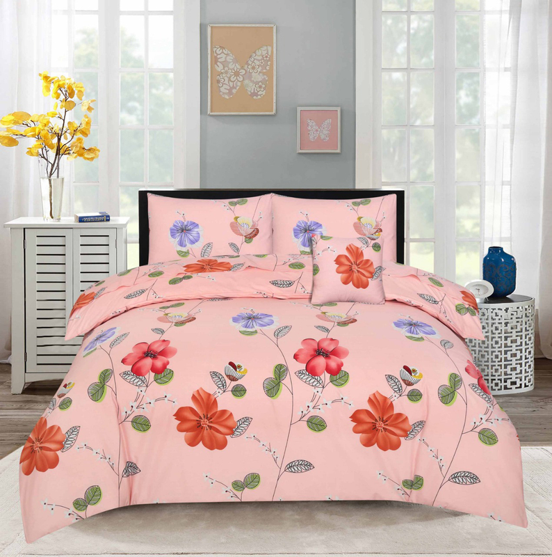

Style Nasma 4-Piece Adec Design Comforter Set, 1 Comforter + 1 Bed Sheet + 2 Pillow Covers, Peach, Queen