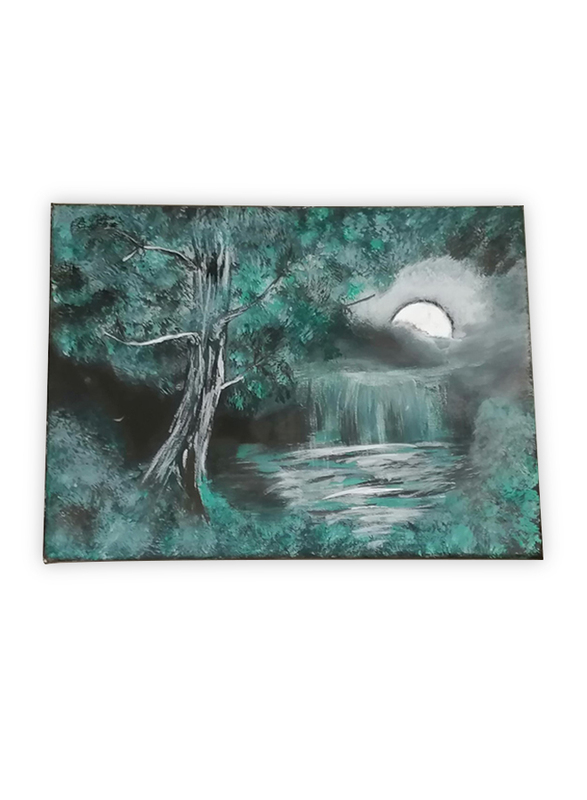 Aayrah Moonlight Green Painting, Multicolor