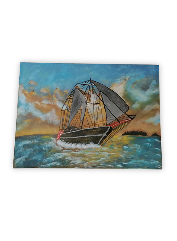 Aayrah Sailing Ship Painting, Multicolor