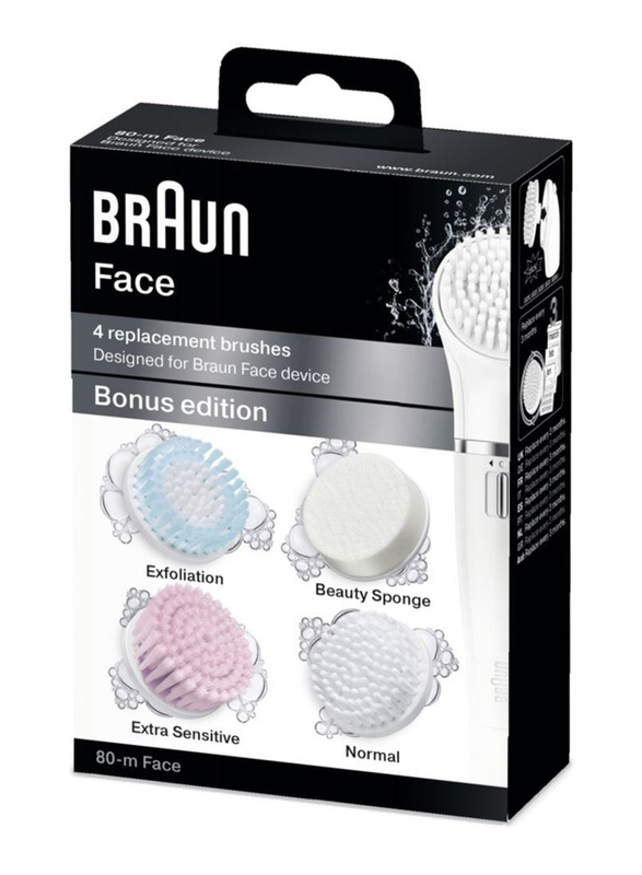 Braun SE80-M Face Bonus Edition Replacement Brushes Set, 4 Pieces, White/Pink/Blue