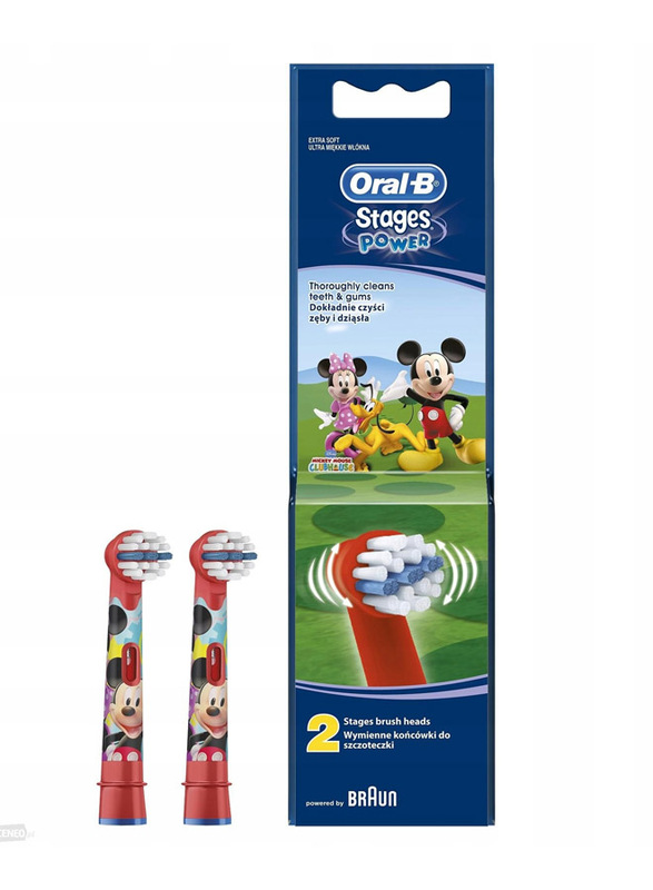 

Oral B 2-Pieces Mickey EB10-2 K Stages Power Replacement Brush Heads for Kids, Red/Black