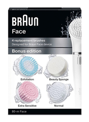 Braun SE80-M Face Bonus Edition Replacement Brushes Set, 4 Pieces, White/Pink/Blue