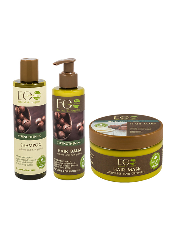 

Eo Laboratorie Natural & Organic Strengthening Growth Hair Care Set for All Hair Types, Shampoo 250ml + Hair Balm 200ml + Hair Mask 250ml, 3 Pieces