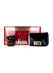 Versace 3-Piece Crystal Noir Gift Set for Women, 90ml EDT, 10ml Mini + Pouch