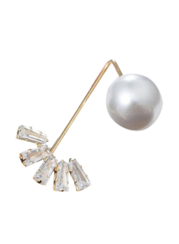 Pearl and Rainbow Long Fashion Brooch, Gold/White