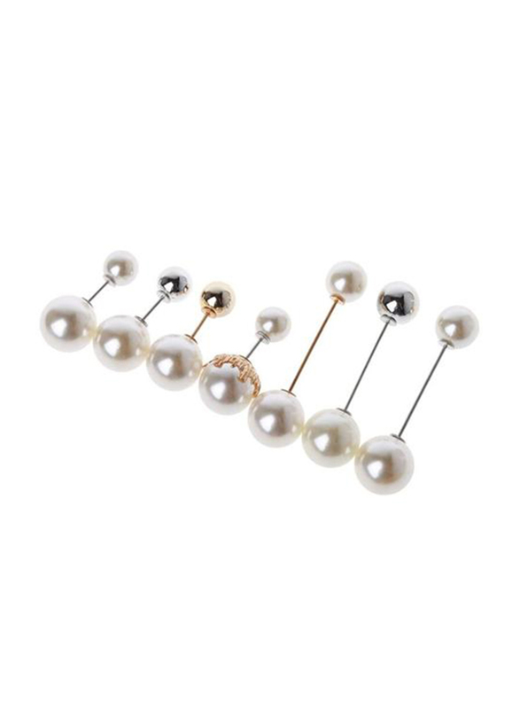 Pearl Fashion Brooch Set, 7 Pieces, Gold/White/Silver