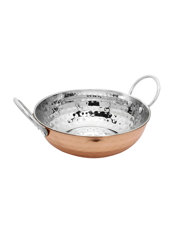 

Kedge 500ml Stainless Steel Round Karahi 2 Por (6x4), with Hammered Finish, 14.5 x 5cm, Copper