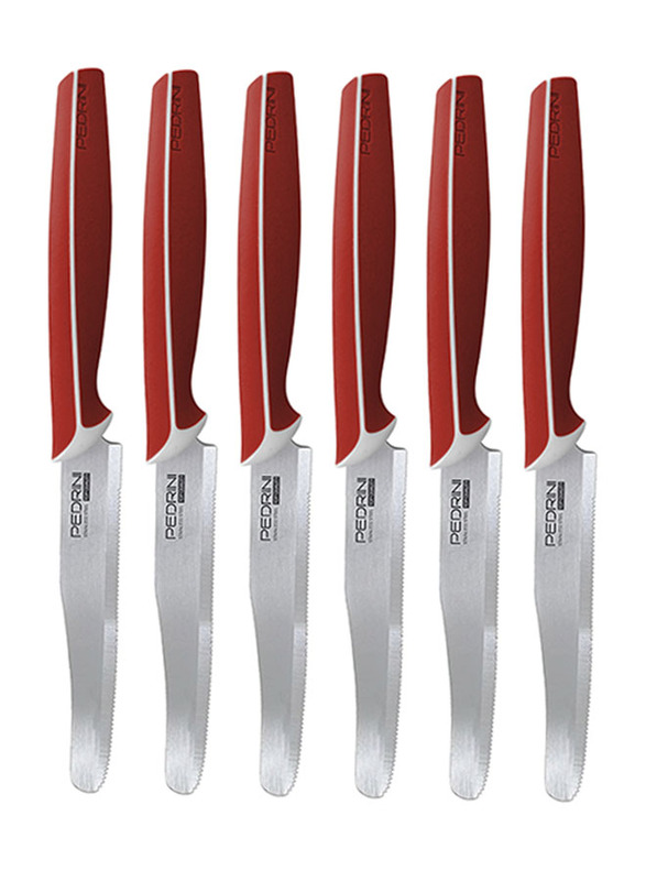 

Pedrini 6-Piece 10.5cm Stainless Steel Master Line Blister Cutlery Knife Set, Red/Silver