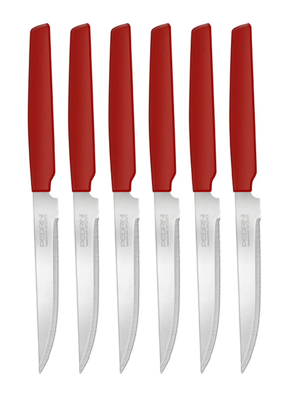 

Pedrini 6-Piece 10.5cm Stainless Steel Steak Knives Set, Silver/Red