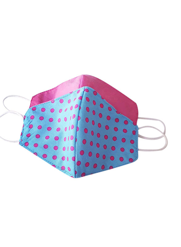 

The Artisan Corner Polka Dots Printed Reversible Face Mask for Kids, 4+ Years, Blue/Pink, 1 Piece