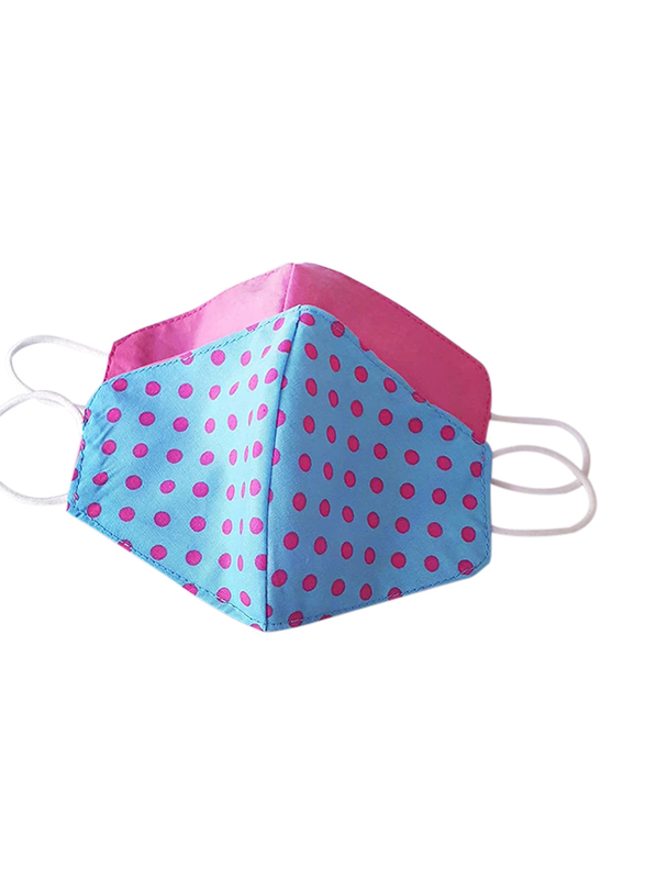 

The Artisan Corner Polka Dots Printed Reversible Face Mask for Kids, 3+ Years, Blue/Pink, 1 Piece