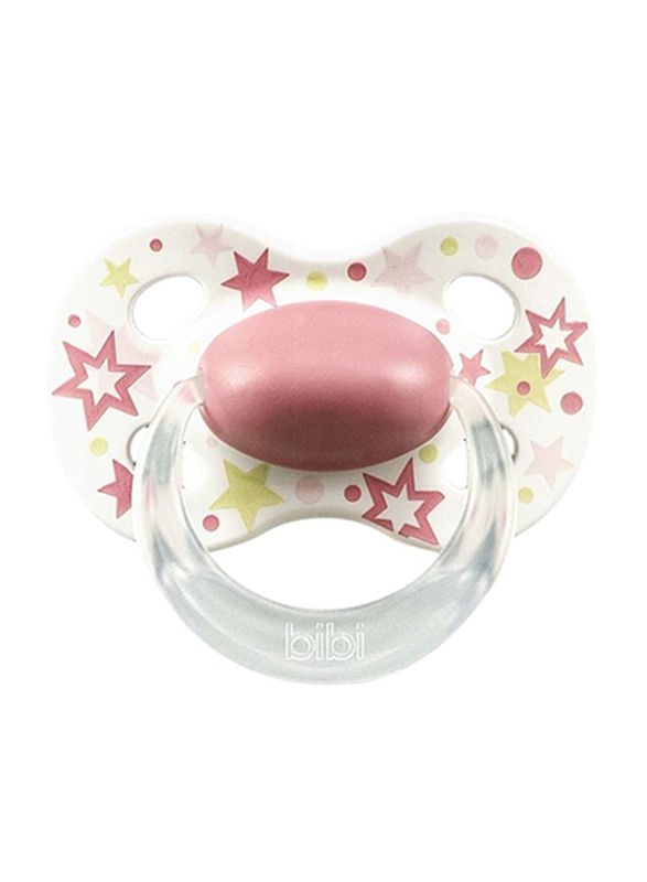 Bibi Happiness Star Natural Silicone Soother, 0-6 Months, 115027, White/Pink