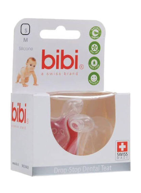 Bibi Drop-Stop Dental Teat, 103303, Medium, 2 Pieces, Clear