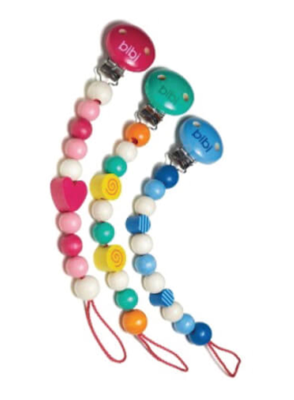 Bibi Wood Soother Chain, 111004, 3 Pieces, Multicolor