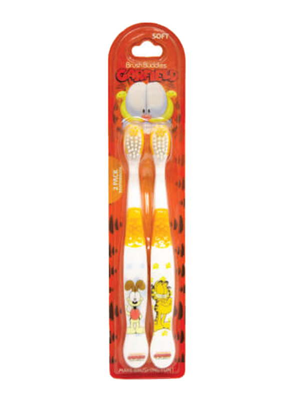 Brush Buddies 2 Pieces Garfield Toothbrushes for Kids, Orange/White