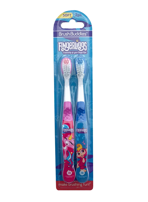 Brush Buddies 2 Pieces Fingerlings Toothbrushes for Kids, Blue/Pink