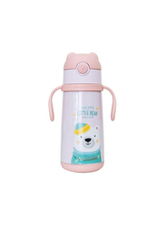 Waicee 400ml Happy Little Bear Stainless Steel Insulated Kids Vacuum Flask with Straw, Pink