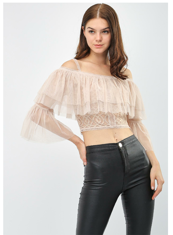 TFNC London Perch Off Shoulder Top for Women, Small, Beige