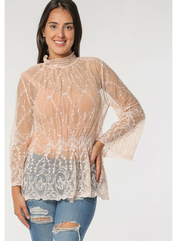 

TFNC London Dandi Long Sleeve Lace Top for Women, Small, Peach