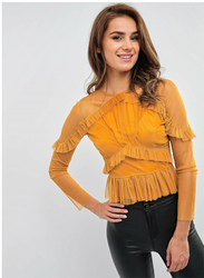 TFNC London Caroline Long Sleeve Crop Top for Women, Small, Yellow
