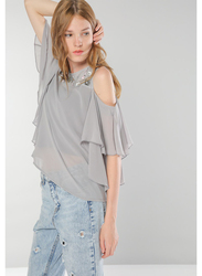 TFNC London Babalo Short Sleeve Top for Women, Small, Grey