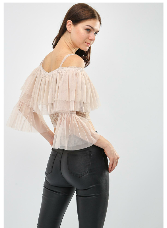 TFNC London Perch Off Shoulder Top for Women, Small, Beige